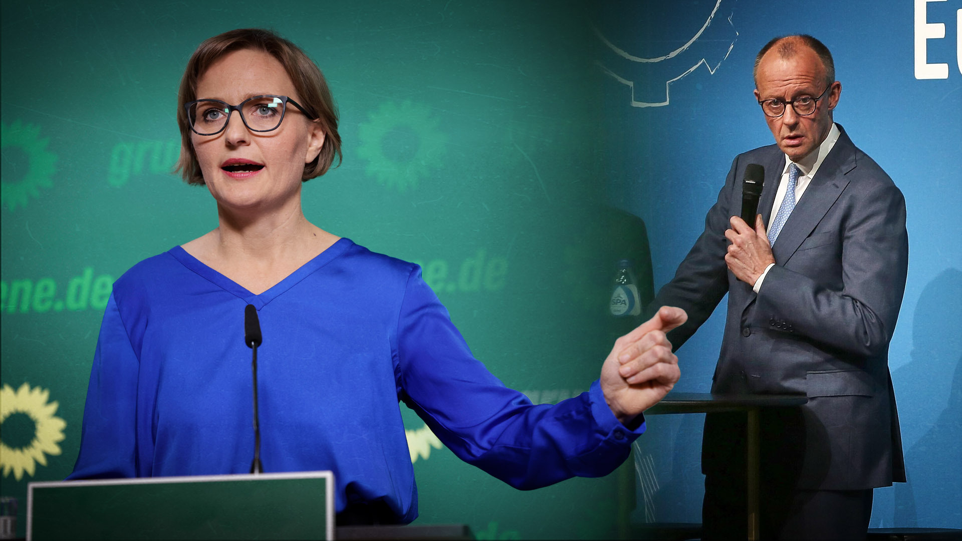 Grünen-Chefin Franziska Brantner geht auf Friedrich Merz los.