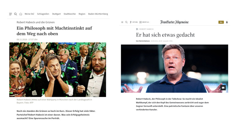 Von den Medien zum Philosophen geadelt: Stuttgarter Zeitung (links), FAZ (rechts).