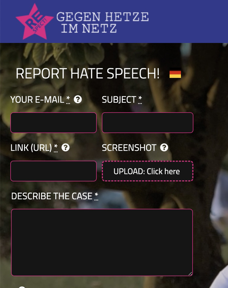 Das ist die Meldestellen-Webseite von „Respect!“