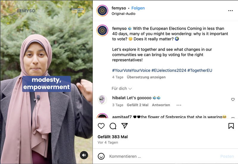 Na sociálních sítích propaguje evropské volby: Organizace FEMYSO, která má blízko k nebezpečnému Muslimskému bratrstvu