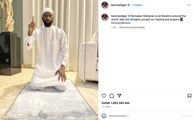 Der Instagram-Post von Rüdiger zum Ramadan-Start