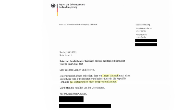Unsere NIUS-Reporter begleiteten den Bundeskanzler nicht nach Finnland – „aus Platzgründen“.