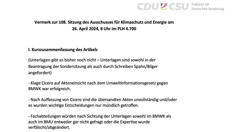 Das Dokument im Vorfeld der Sitzung.