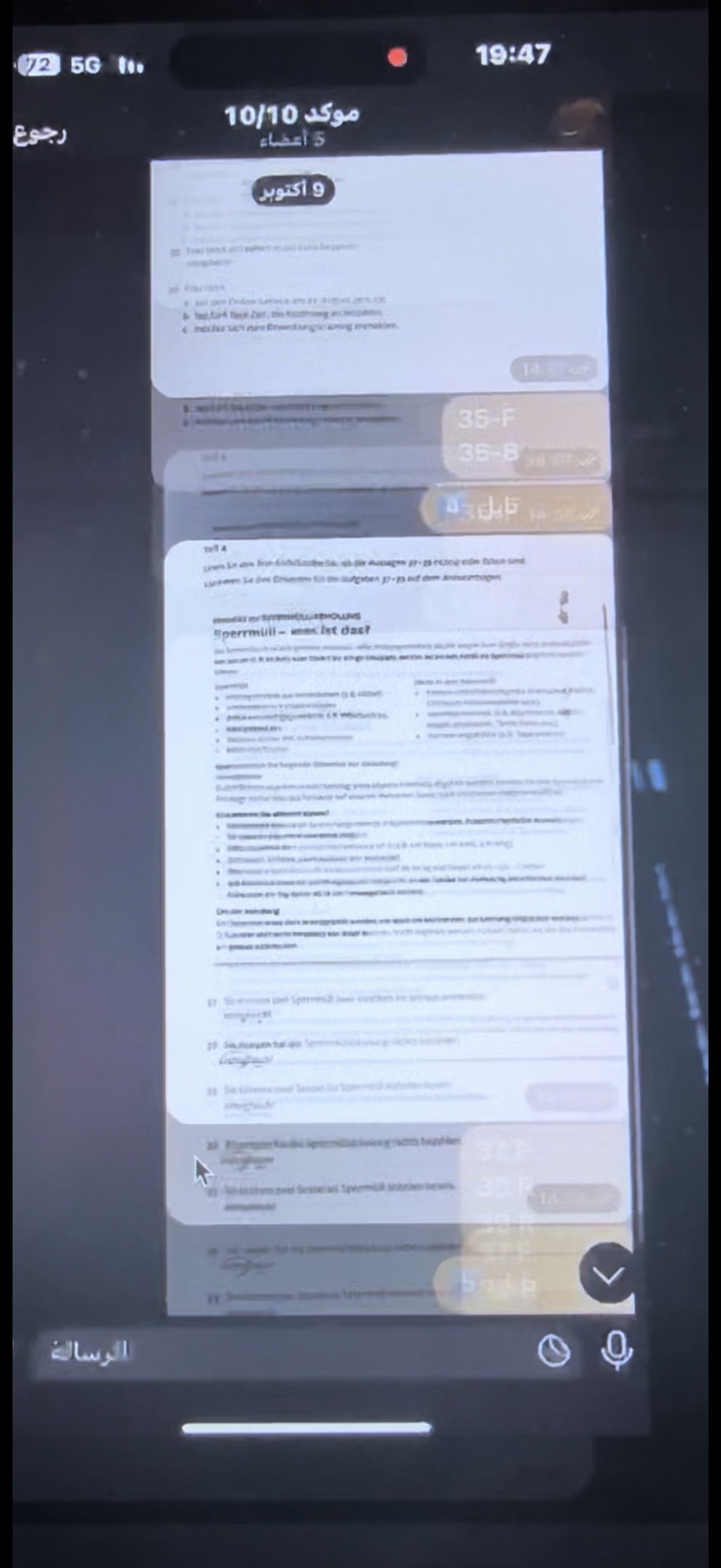 Screenshot einer veröffentlichten Prüfung vom 10. Oktober in einer Telegram-Gruppe.