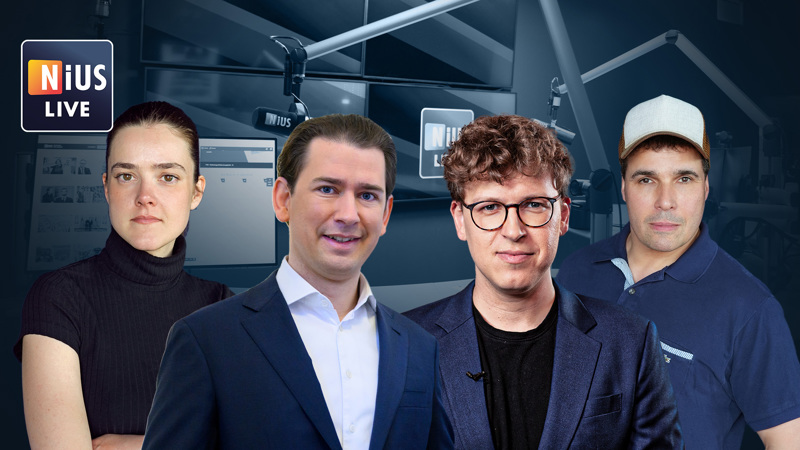 Waren heute bei NIUS Live: die NIUS-Reporter Pauline Voss und Julius Böhm sowie Moderator Alexander Purrucker. Special Guest: Sebastian Kurz.