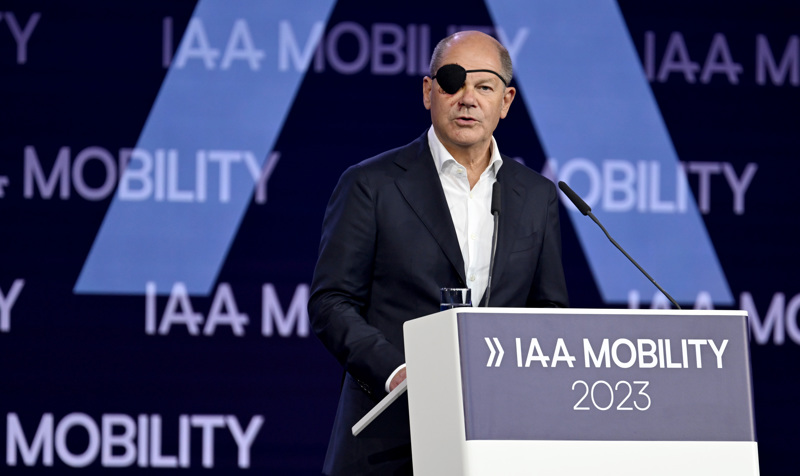 Olaf Scholz sprach am Dienstag auf der IAA in München.