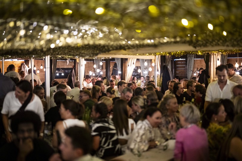 People having fun at the Stuttgart Wine Village.