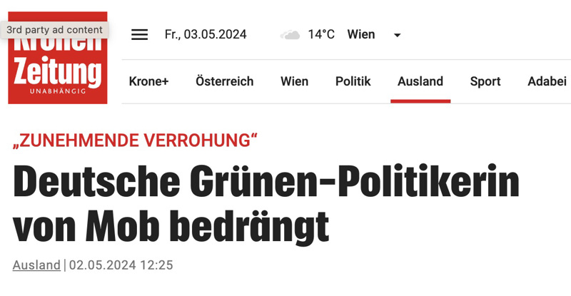Selbst die österreichische Krone übernahm die Mob-Darstellung der anderen Medien.