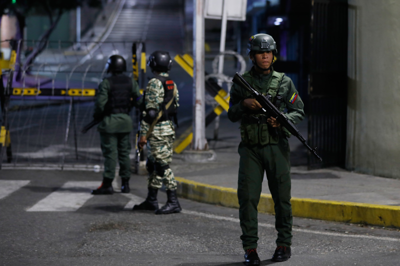 Soldiers locking down the regime's buildings in Caracas